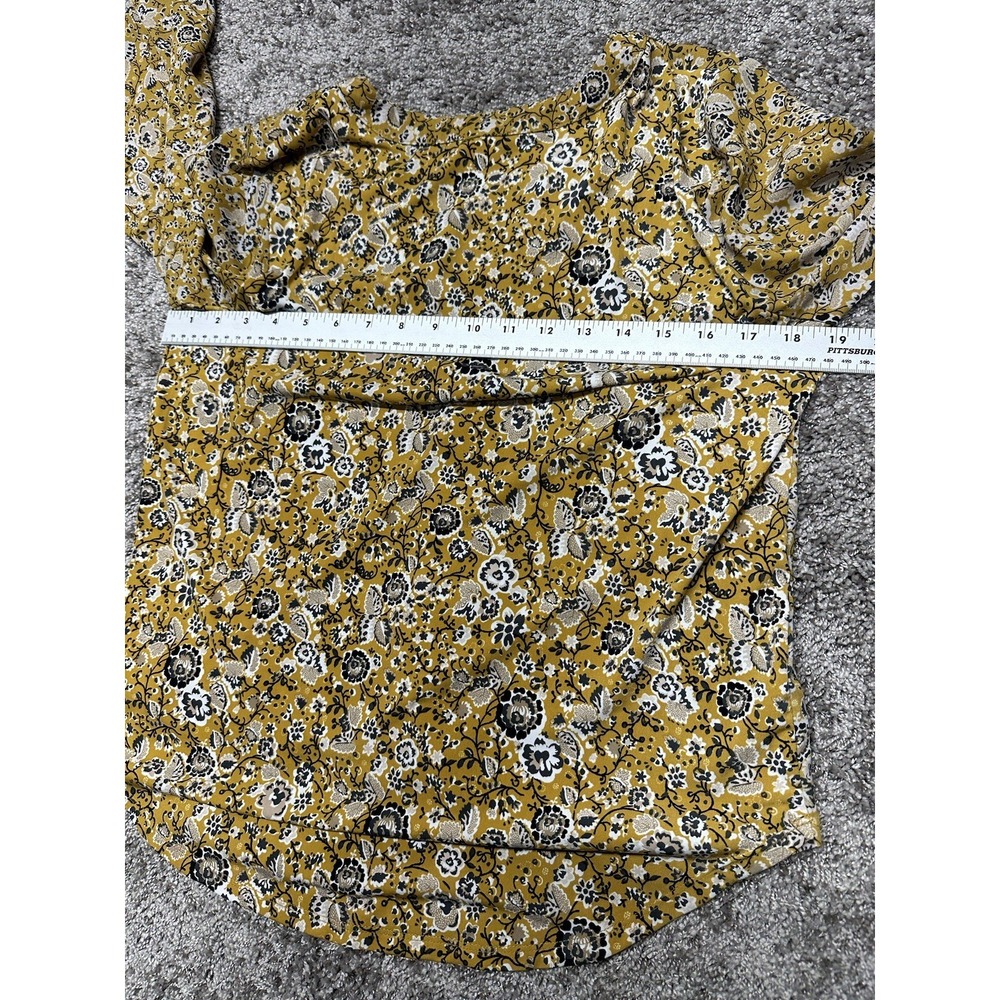 Ann Taylor X-Small Blouse Yellow Floral Long Sleeve V-Neck Boho Chic Cottage - Picture 9 of 9